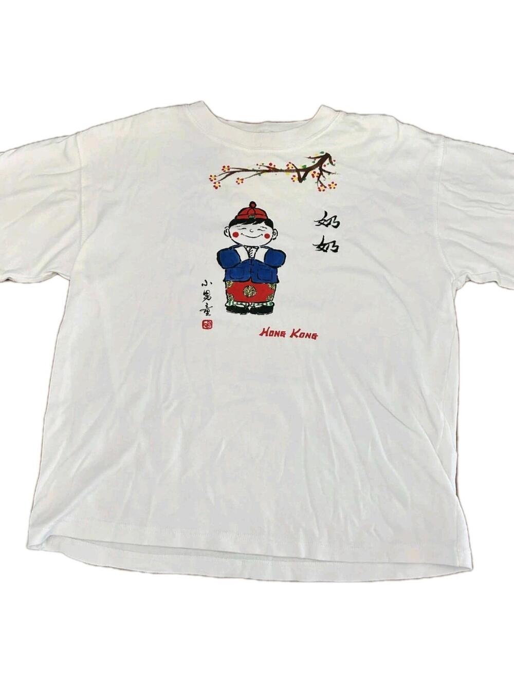 Ming's White Vintage Double Stitch T-shirt Hong Kong Print Unisex Size 42